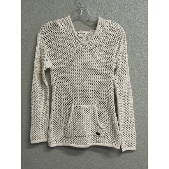 Roxy After Beach Open Weave Hooded Pullover Sweater Coverup Off White Small - Picture 1 of 9